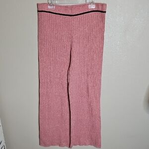 Gabby Isabella XL Wool Blend Ribbed Wide Leg Sweater Pants Heathered Pink